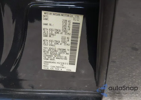 2012 Nissan Frontier Sv z USA, uszkodzony, nr VIN 1N6AD0ER9CC422655